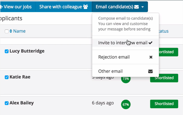 image shows how to compose an invite to interview email