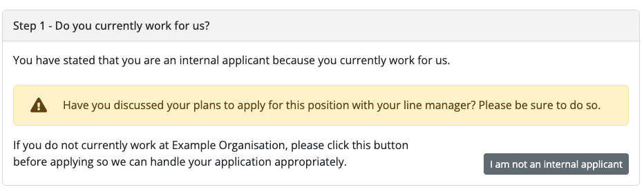 A reminder asking the internal applicant to discuss their plans with their line manager