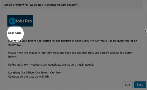 preview of email before it is sent to the applicant