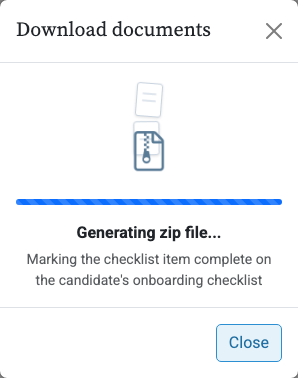 Generating a zip file of a candidate's onboarding documents