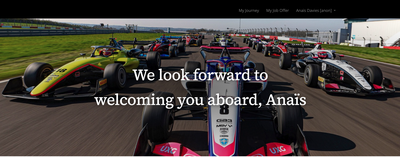 Screenshot shows the job offer welcome page in the employer's branding - we look forward to welcoming you aboard
