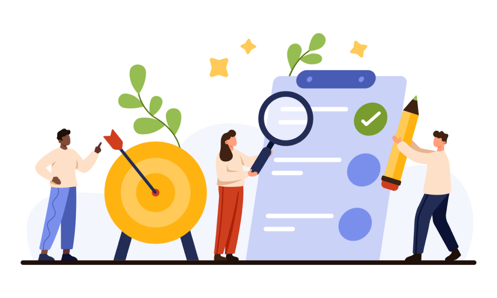 image shows people ticking things off a recruitment to do list and an arrow in a bullseye